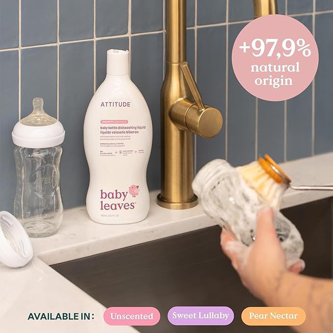 Bundle of ATTITUDE Baby Dish Soap, Plant-Based Dish Liquid, Extra Gentle on Sensitive Skin, Tough on Milk Residue & Grease on Bottles, Fragrance Free, 23.7 Fl Oz + Bulk Refill 67.6 Fl Oz