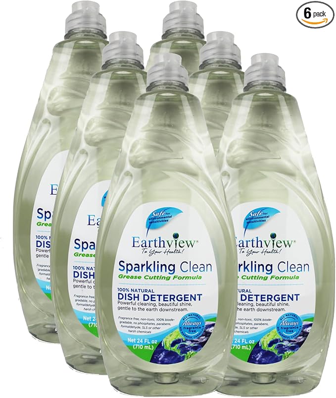 Fragrance Free, Free & Clear, Liquid Dish Soap, 6 Pk/ 24 oz (144 Fl Oz) |For Environmental Sensitivities (MCS, EI, free of MI, Sulfate, SLS) Sensitive Skin, Plant Based, Unscented