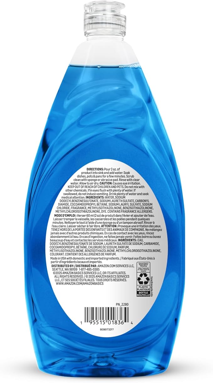 Amazon Basics Dish Soap, Fresh Scent, 30 fl oz, Pack of 8, Packaging May Vary