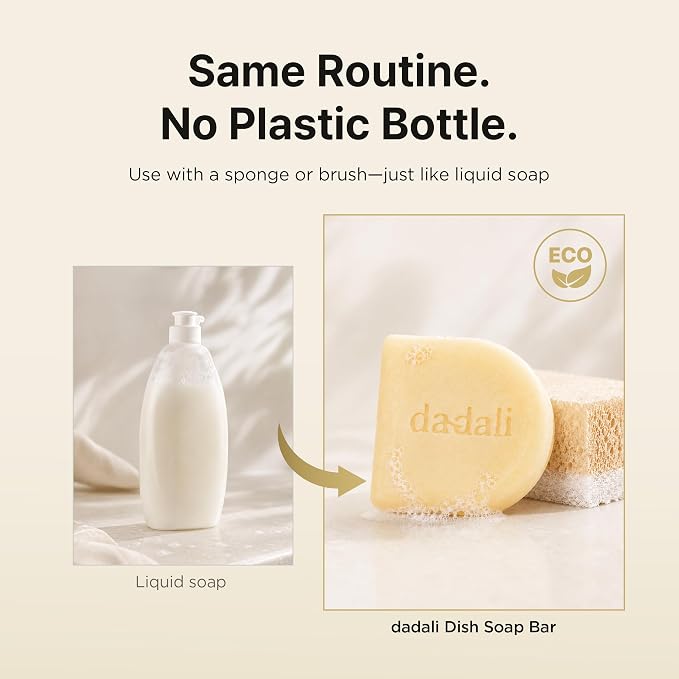 dadali Solid Dish Soap Bar for Dishes (5 Bars, 25 oz) – Plastic-Free Dishwashing Soap Block, Plant-Based & Vegan, Palm Oil-Free, Cuts Grease, Gentle on Hands, Sulfate & Paraben Free