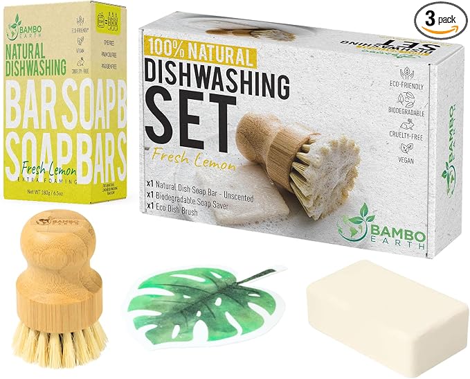 Natural Non-Toxic Dish Washing Soap - Dyes And Fragrance Free - Vegan Cruelty-Free Eco-Friendly And Zero Waste Dishwashing Handmade Solid Bar Soaps Detergent & Biodegradable (Lemon Bundle)