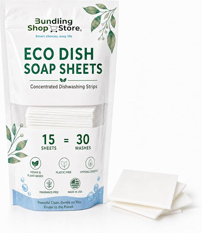 Eco Dish Soap Sheets – Eco Dishwashing Strips for Dishwasher Machines and Hand Washing – Travel & Home, 15 Sheets Up to 30 Washes (SPRAY BOTTLE NOT INCLUDED)