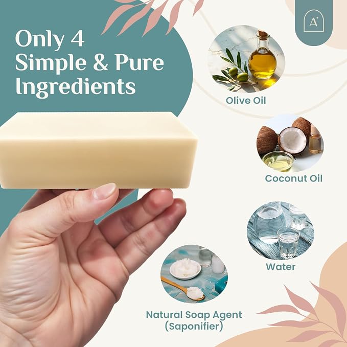 Natural Dish Soap Bar, Cleaning Dishes Solid Block for Kitchen - Organic Biodegradable Dishwashing, only 4 Ingredients, Gentle on Hands - Unscented (1 Pack, 6.3oz)