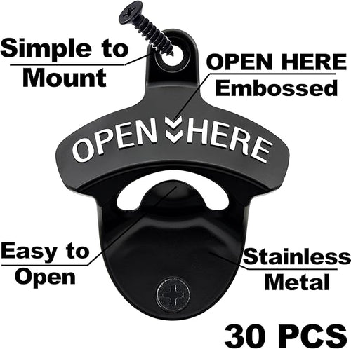 30 PCS Stainless Bottle Opener Wall Mount Black Bulk Beer Soda Cap Opener - Image 2