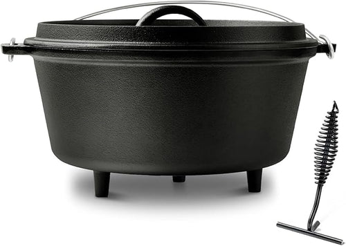 8QT Pre-Seasoned Cast Iron Camp Dutch Oven by Blingco
