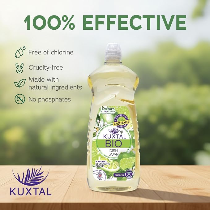 KUXTAL Dish Soap 3 Pack – Gentle on Hands, Powerful Grease Cutting, Biodegradable Plant-Based Formula for Hand Washing, Natural Citrus Scent, 27.7 fl oz Each