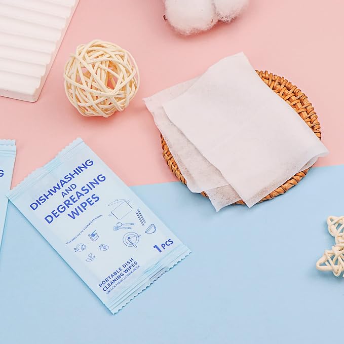 Portable Cleaning Wipes, 100 Count Dish Soap Disposable Wipes | Individually Wrapped Dish Wipe for Travel and Camping Quick Cleaningups
