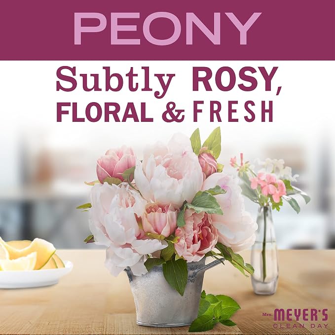 MRS. MEYER'S CLEAN DAY Dish Soap Peony 48oz & Hand Soap Lemon Verbena 33oz Refill Bundle