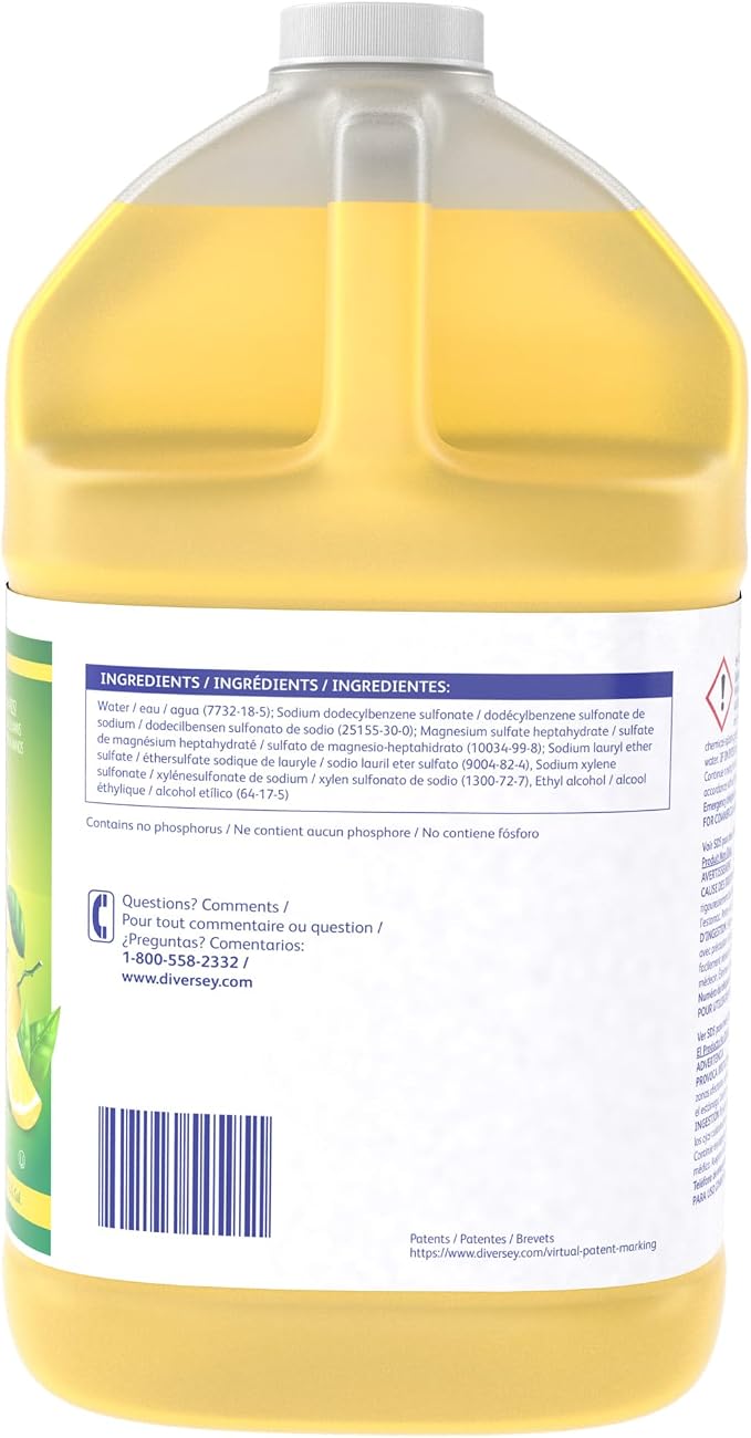 Diversey Limon Pot & Pan Detergent - Tough On Grease, Easy On Hands - High-Sudsing Liquid Dish Soap Concentrate, Lemon Fresh Scent, 1-Gallon