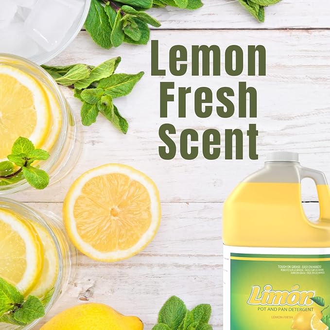Diversey Limon Pot & Pan Detergent - Tough On Grease, Easy On Hands - High-Sudsing Liquid Dish Soap Concentrate, Lemon Fresh Scent, 1-Gallon