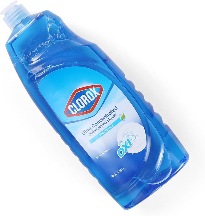 Clorox Ultra Concentrated Dish Soap with OXI, Fresh Scent, 40 Fl Oz | Bleach-free formula, dermatologist tested, cuts grease on contact, tough on baked-on stains