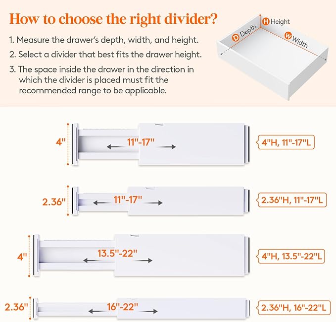 Lifewit 5 Pack 4" High Drawer Dividers 34-56cm/13.5-22" Adjustable Drawer - Image 3
