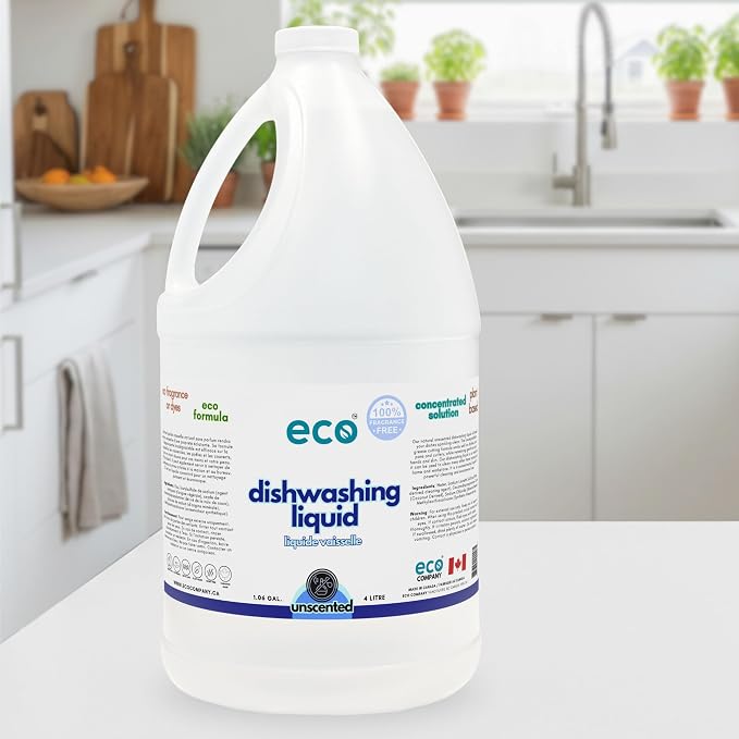 Eco Dishwashing Liquid, Unscented, 1 Gallon, Plant-based Dish Soap, Concentrated, Fragrance Free, Biodegradable, Grease Cutting Formula, Bulk Dish Soap Refill, Eco Friendly Dishwashing