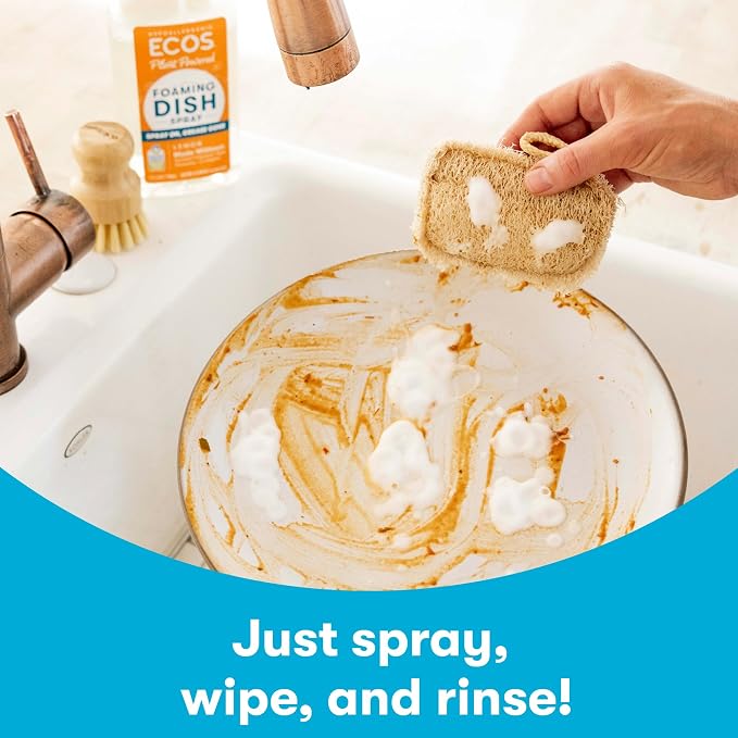 ECOS Foaming Dish Soap, Powerful Spray-On Formula, Saves Water, Wipe & Rinse Dish Cleaner - Hypoallergenic - Lemon, 17 Fl Oz (Pack of 4)