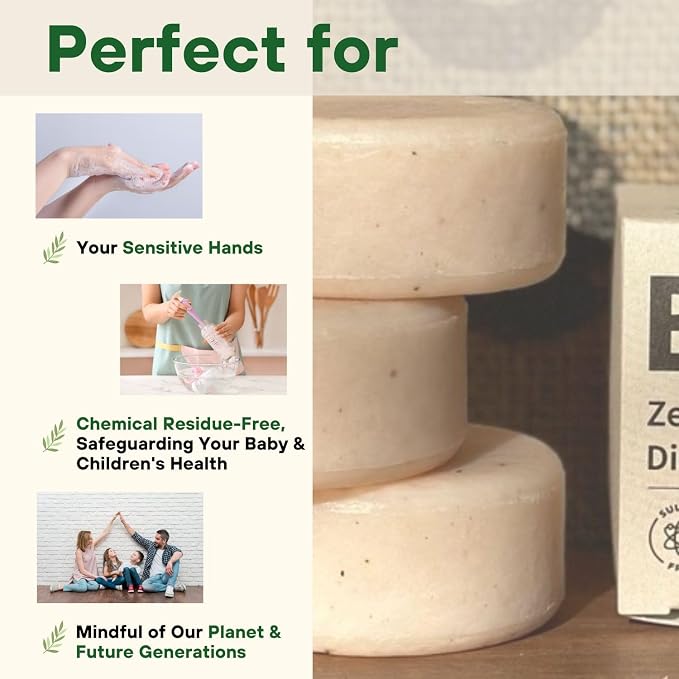 BeEcoful Zero Waste Natural Dish Soap Bar (Pack of 3) - Vegan Dishwashing Block, Eco-friendly with Plastic-Free Packaging, Sustainable Organic Ingredients