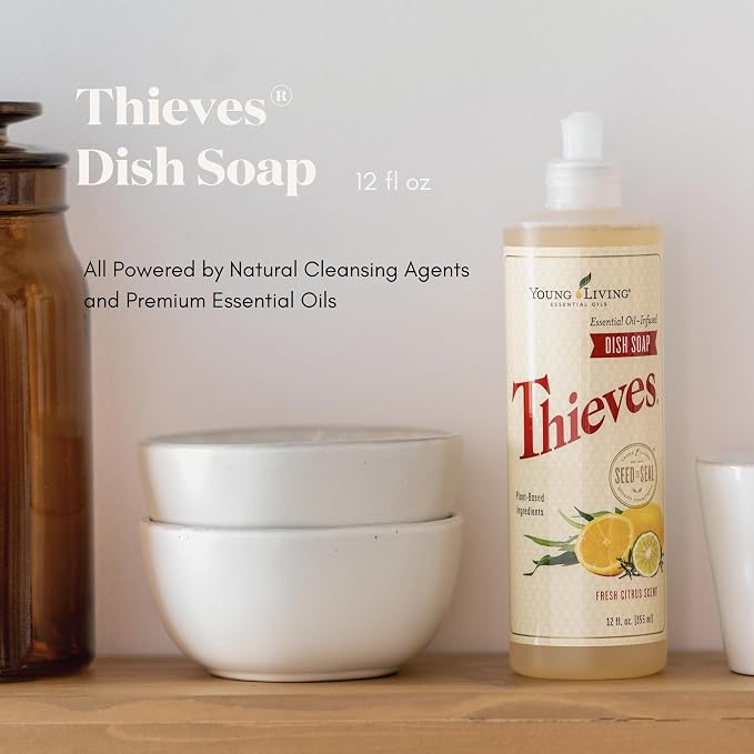 Young Living Thieves Dish Soap | 12 oz | Plant Based Dishwashing Liquid | Formulated with Lemon, Premium Essential Oils, and Water | Gentle on Hands | Ideal for Cleaning Dishes | 1 Pack