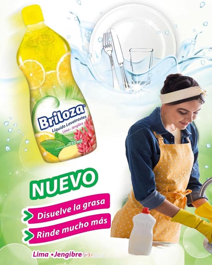 LA CORONA Briloza Liquid Dish Soap, Lime and Ginger Scent, 730ml, 3 Pack