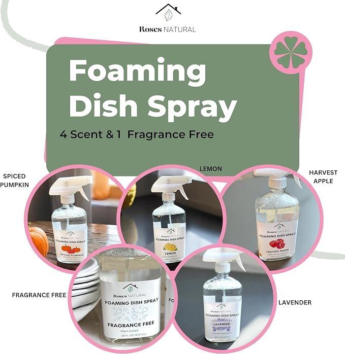 Lavender Foaming Dish Spray — Plant-Based, Non-Toxic & Hypoallergenic Cleaner, Powerful Foaming Action Cuts Grease, Spray • Wipe • Rinse, 16 fl oz
