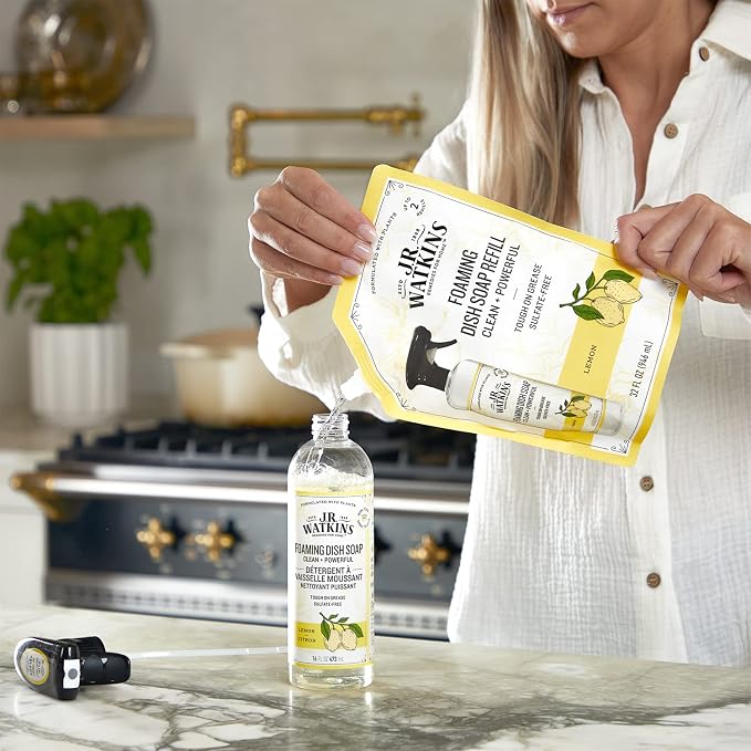 J.R. Watkins Foaming Dish Soap Refill Pouch, Crafted Clean & Cruelty Free, Lemon, 32 fl oz, 6 Pack