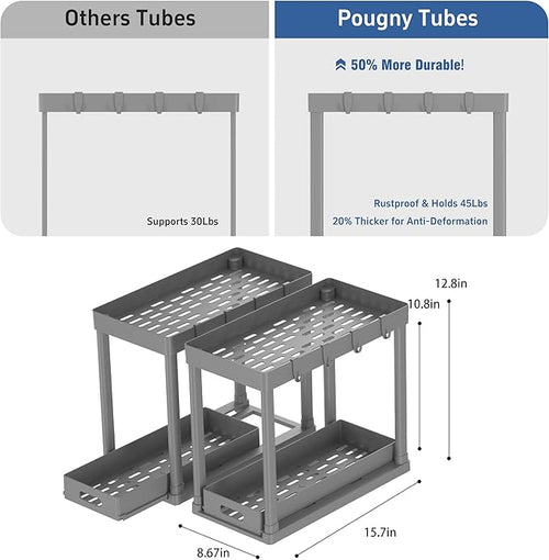 2PC Under Sink Organizer Rack 2 Tier Under Sliding Cabinet Basket Organizer - Image 2