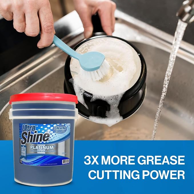 Ultra Shine 3 Pack 3X Platinum Bulk Dishwashing Liquid, Powerful Grease Remover, 5-Gallon - Concentrated Dish Cleaner Soap for Commercial Kitchens, Restaurants & Home Cleaning, Gentle on Hands & Skin