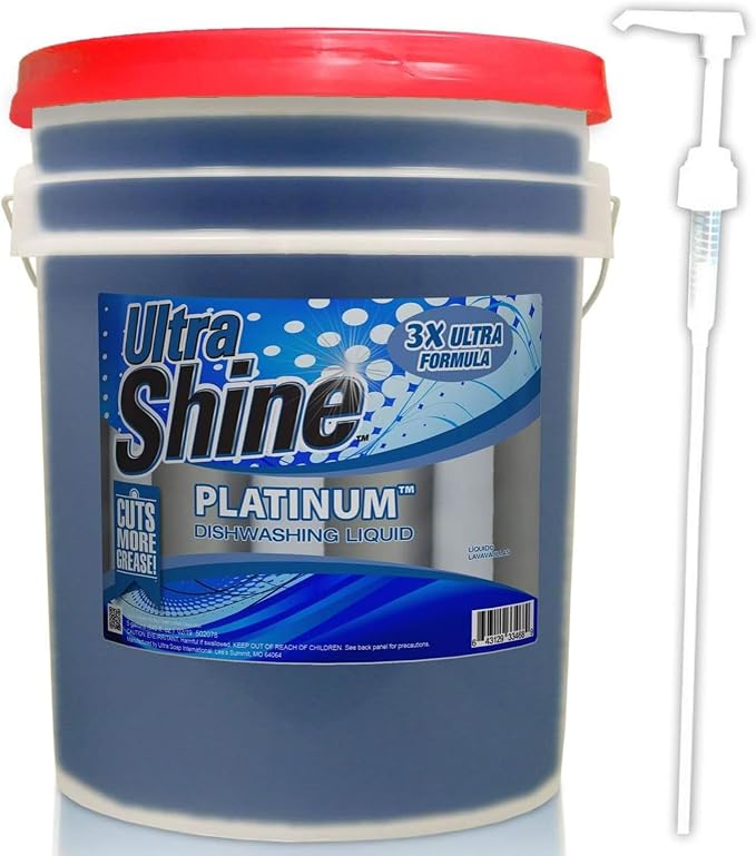 Ultra Shine 3 Pack 3X Platinum Bulk Dishwashing Liquid, Powerful Grease Remover, 5-Gallon - Concentrated Dish Cleaner Soap for Commercial Kitchens, Restaurants & Home Cleaning, Gentle on Hands & Skin