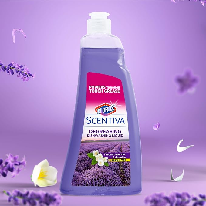 Clorox Scentiva Liquid Dish Soap, Tuscan Lavender Jasmine, 26 Fl Oz | Ultra-concentrated formula, bleach-free, cuts through food residue, gentle on hands