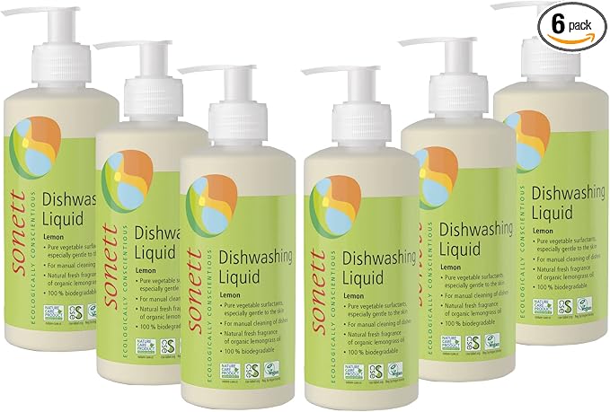 Sonett Organic Dishwashing Liquid Organic 100% Biodegradable Lemon, 10 Fl.Oz (Pack of 6)