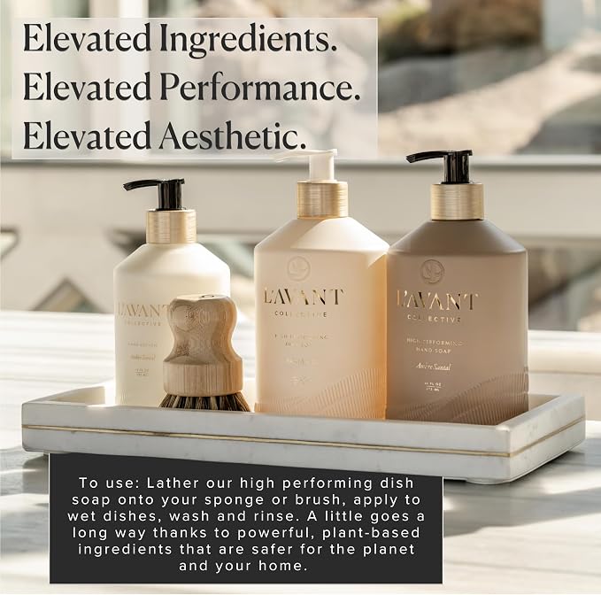 L'AVANT Dish Soap Refill, Plant-Based, Non-Toxic, 32 Fl Oz, Ambre Santal | Plant-based formula, grease-cutting power, gentle on hands, non-toxic, glass bottle refill, cruelty-free, Ambre Santal scent