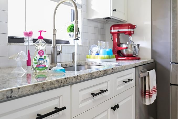 Dapple Baby Dish Bundle Includes Baby Bottle & Dish Liquid, Travel Size 3 Fl Oz and 16.9 Fl Oz Bottle, 2 ct., Fragrance-Free, Powered by Plants, Hypoallergenic