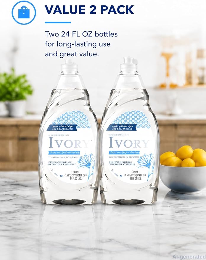 Dish Soap,Classic Scent,24 fl oz 2 Pack | Dishwashing Liquid is gentle on hands yet tough on grease, deep cleans dishes, pots/pans, versatile kitchen use, 2 pack value