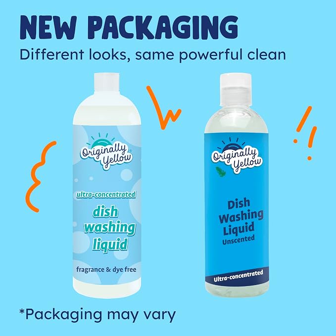 Originally Yellow USA Made Unscented Dish Soap | Hypoallergenic Dish Wash | Bulk 3 Pack (Unscented Old)