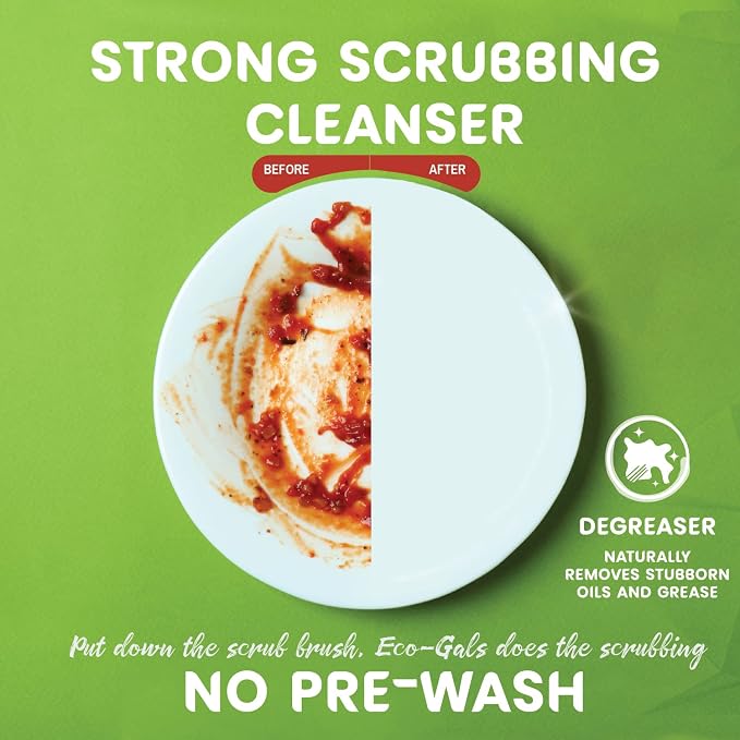 Eco-Gals Dish Cleaning Ultra Pack With Eco-Scrubz Dishwasher Cleaner Plus Eco-Shines Dish Detergent with 3 in 1 Power of Liquid, Powder, and Gel for Brighter Cleaner Dishes