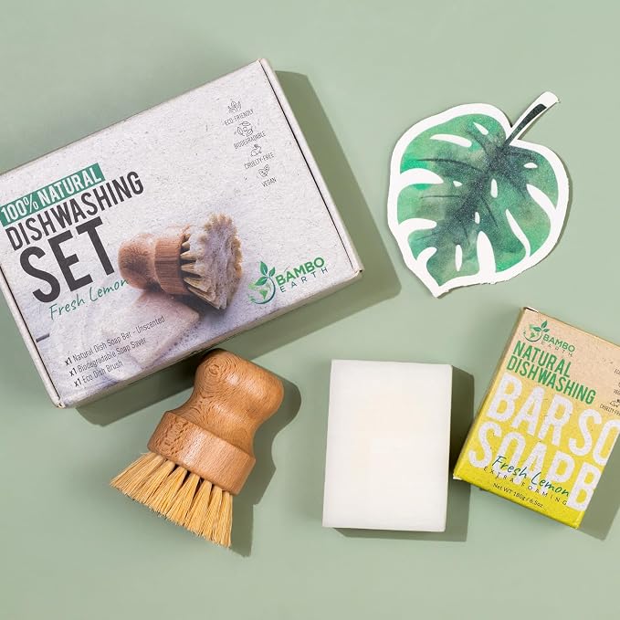 Natural Non-Toxic Dish Washing Soap - Dyes And Fragrance Free - Vegan Cruelty-Free Eco-Friendly And Zero Waste Dishwashing Handmade Solid Bar Soaps Detergent & Biodegradable (Lemon Bundle)