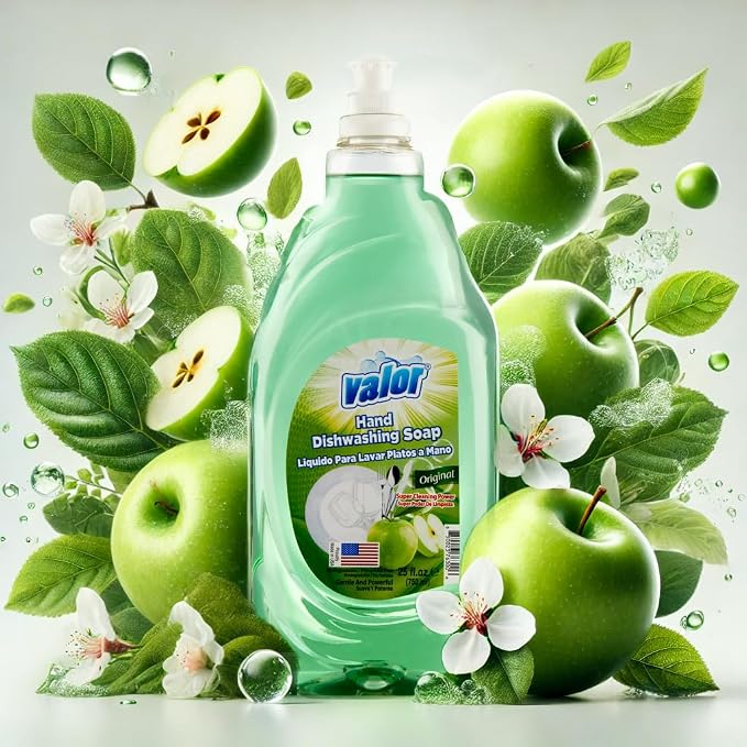 Valor Dishwashing Liquid, 25 fl oz – Dish Soap for Kitchen & Bathroom, Grease-Fighting, Gentle on Hands, Fast Rinse, Eco-Friendly Biodegradable Formula (25.5 oz (Pack of 6), Original)