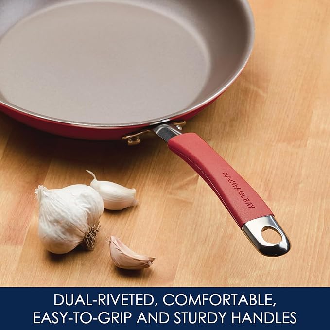 Rachael Ray Cucina Nonstick Cookware Pots and Pans Set, 12 Piece, Cranberry Red - Image 5