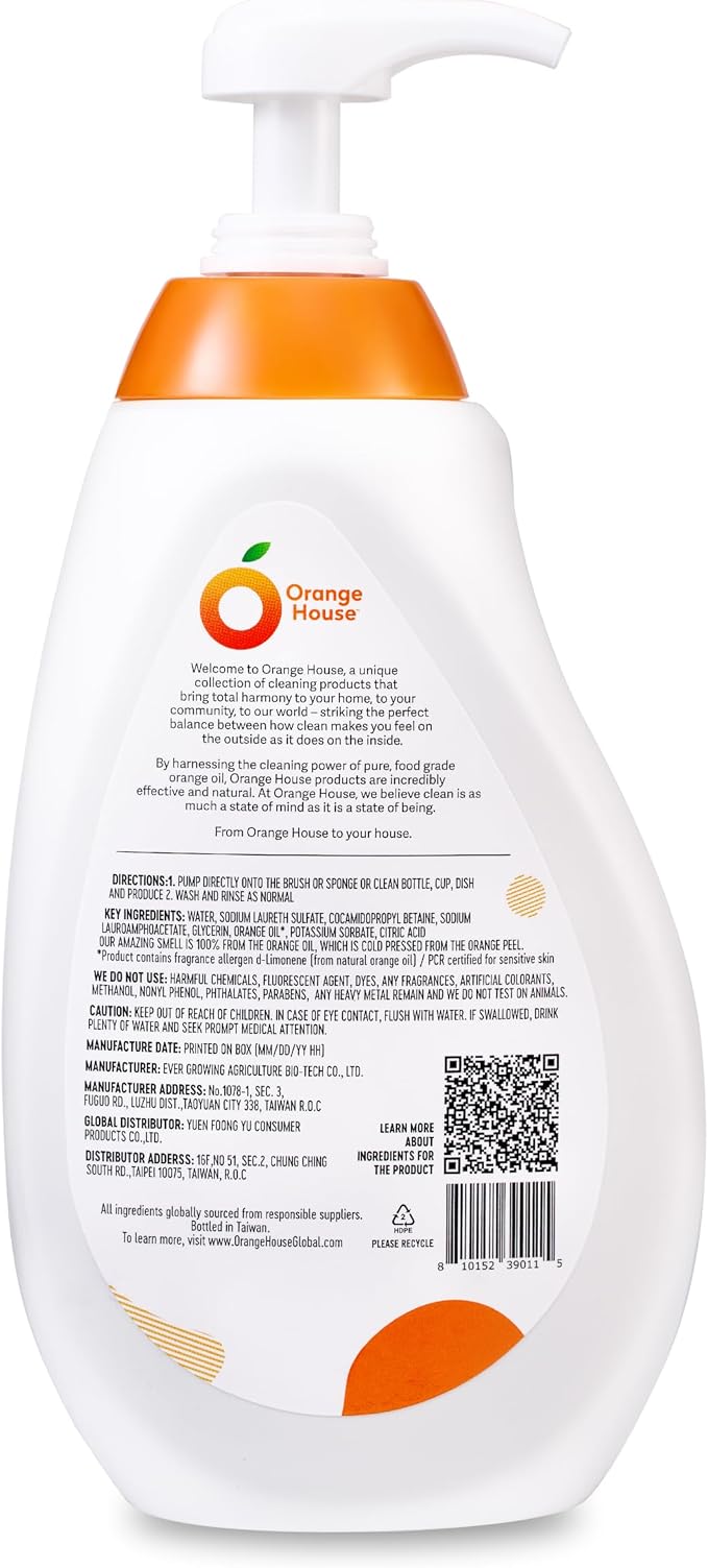 ORANGE HOUSE 3 in 1 Plant Based Dish Soap, Non Harmful Ingredients Veggie Wash, Orange Oil Fruit and Vegetable Wash, Convenient Fruit Wash, 21.9 Fl Oz Fruit Cleaner, Natural Dish Soap (1 Pack) | Cleans Dishes, Fruits & Vegetables, Eco Friendly Plant Ba...
