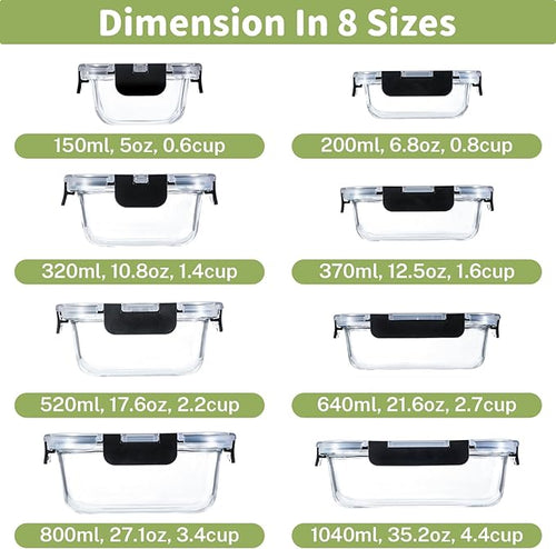 8 Pack Borosilicate Glass Food Storage Containers - Image 2
