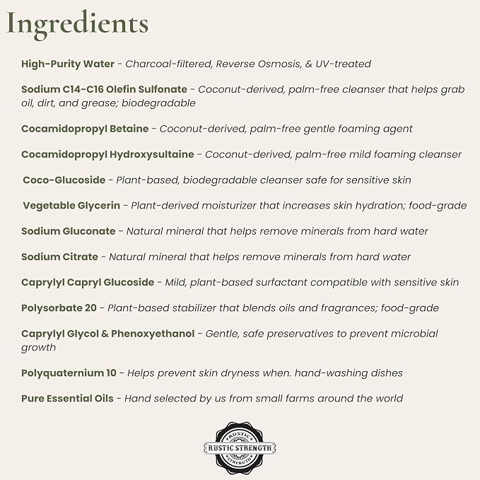 Rustic Strength Plant Based Dish Soap, Bergamot & Grapefruit Scent, 16 oz | High lathering and gentle on hands,Concentrated and biodegradable plant based formula,Cuts grease and stuck on food
