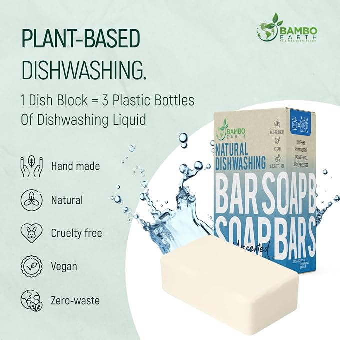 Natural Non-Toxic Dish Washing Soap - Dyes And Fragrance Free - Vegan Cruelty-Free Eco-Friendly And Zero Waste Dishwashing Handmade Solid Bar Soaps Detergent & Biodegradable (Unscented Bundle)
