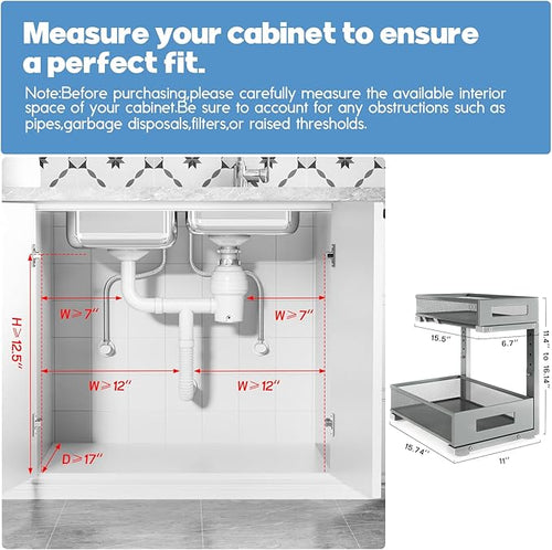 2-Pack Under Sink Storage Organizer, Large 2-Tier Elegant Mesh Pull Out Shelf - Image 2