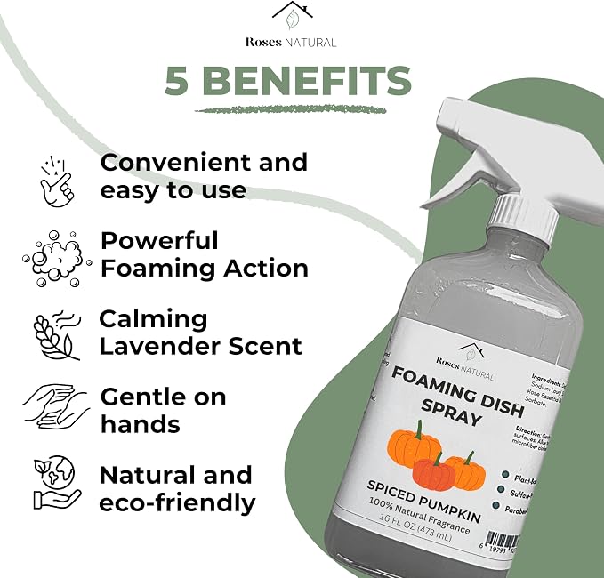 Lavender Foaming Dish Spray — Plant-Based, Non-Toxic & Hypoallergenic Cleaner, Powerful Foaming Action Cuts Grease, Spray • Wipe • Rinse, 16 fl oz