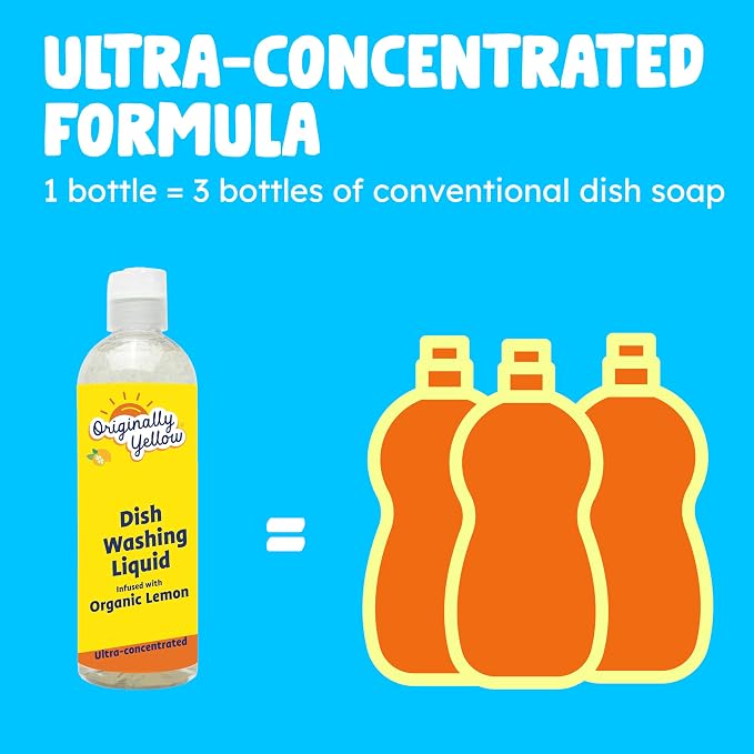 Originally Yellow USA Made Lemon Dish Soap | Hypoallergenic Dish Wash | Bulk 3 Pack