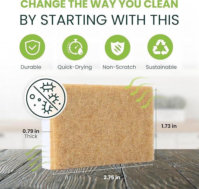 Tieralia Lemon Dish Soap Bar & Natural Plant-Based Dish Sponge Bundle | 2-Pack Solid Dish Soap + 12 Eco-Friendly Biodegradable Kitchen Sponges