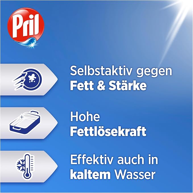 Pril Original (675 ml), hand dishwashing detergent with highest degreasing power, for clean dishes even in cold water
