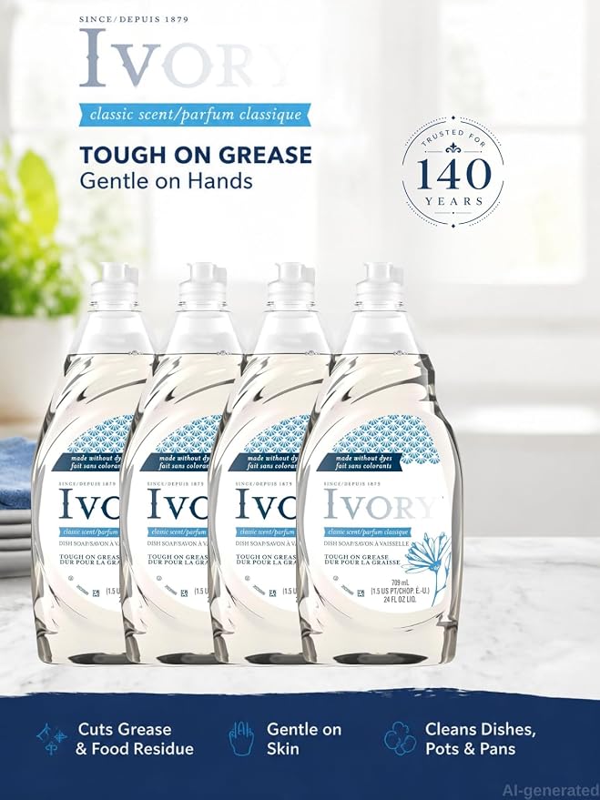 Dish Soap Dishwashing Liquid 24 fl oz 4 Pack Classic Scent | Dishwashing Liquid is gentle on hands yet tough on grease, deep cleans dishes, pots/pans, versatile kitchen use, 2 pack value