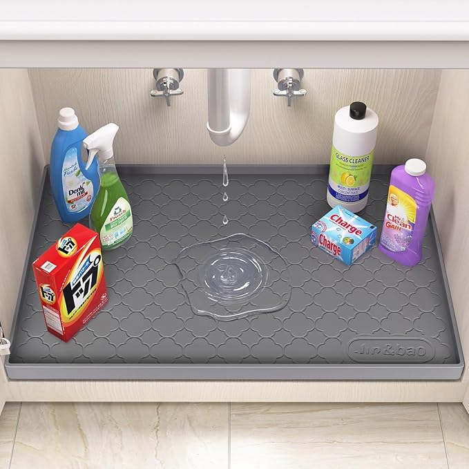Jin&Bao Waterproof Under Sink Mat 31" x 22", Thick Silicone Mat Cabinet - Image 3