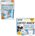 ACTIVE Dishwasher Detergent Booster and K-Cup Compatible Cleaning Pods - Includes 32oz Dish Detergent Booster and 12pk Keurig Compatible Cleaning Pods