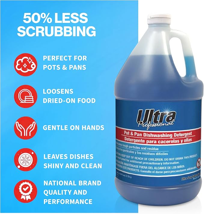 Ultra Professional ™ 4 Pack 1 Gallon Pots & Pan Dishwashing Detergent Dish Cleaning Liquid, Platinum, Blue- Powerful Grease Remover