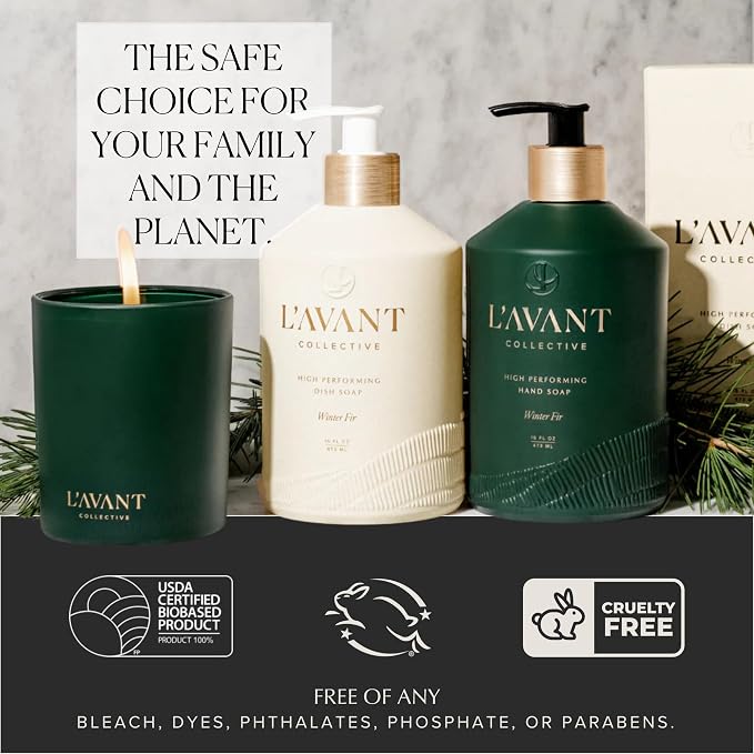 L'AVANT Collective Natural Luxury Dish Soap Refill, Winter Fir, 32 Fl Oz | Plant-based grease-cutting formula, gentle on hands, Winter Fir scent, glass bottle refill, non-toxic, cruelty-free, 32 fl oz